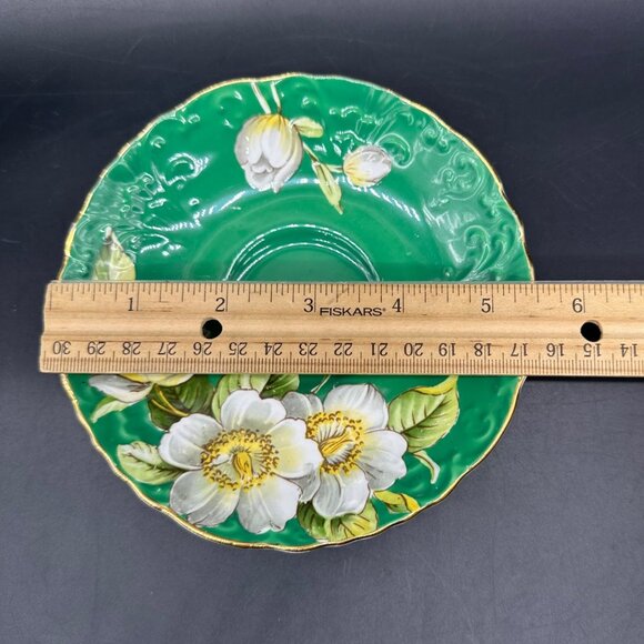 Vintage Aynsley England Saucer Plate Bone China Green Dogwood Floral Gold Trim - Picture 8 of 8